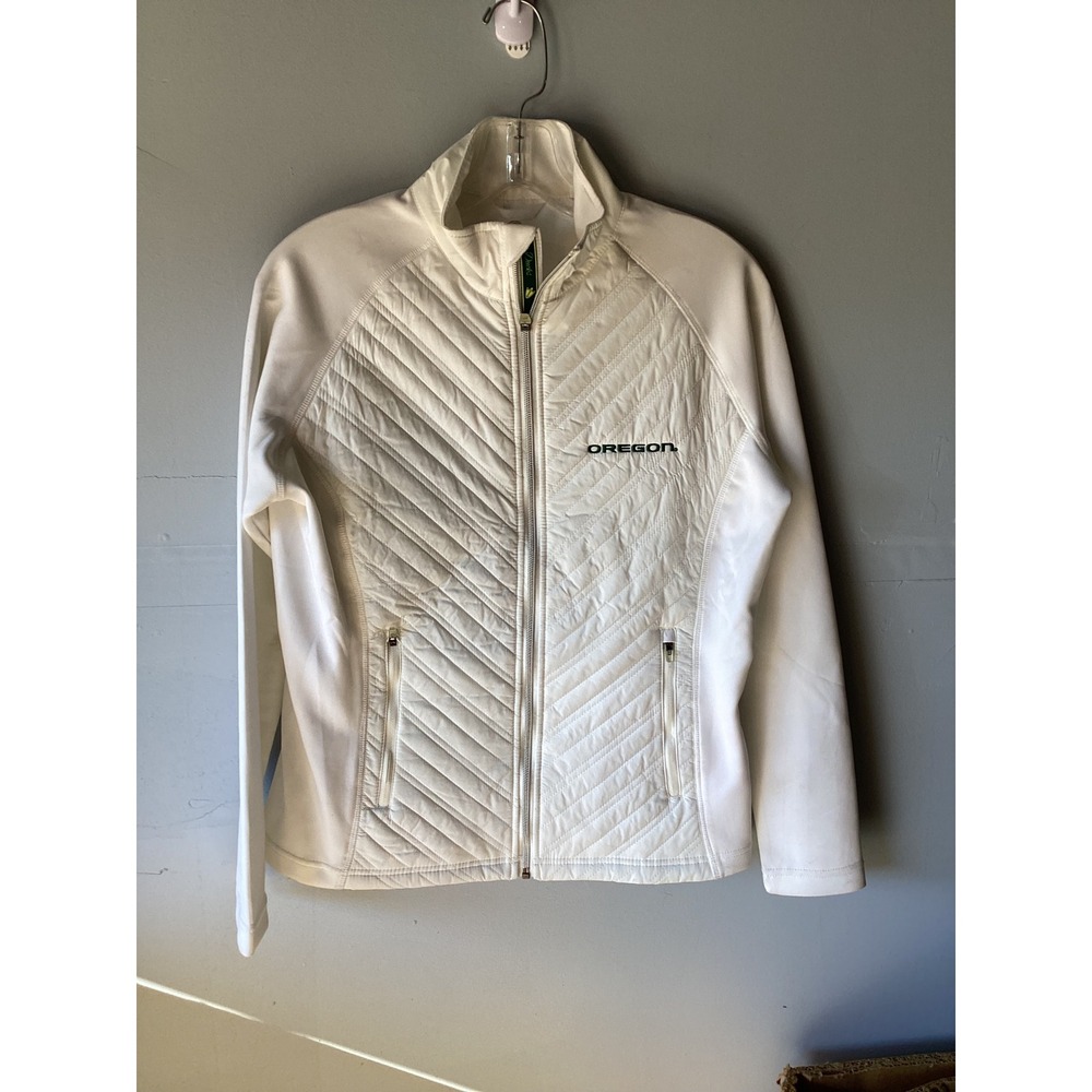 Levelwear Oregon Ducks Women White Quilted Full Zip Athletic Jacket Small